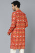 VASTRAMAY Men's Red Patola Print Ethnic kurta