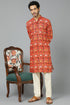 VASTRAMAY Men's Red Patola Print Ethnic kurta