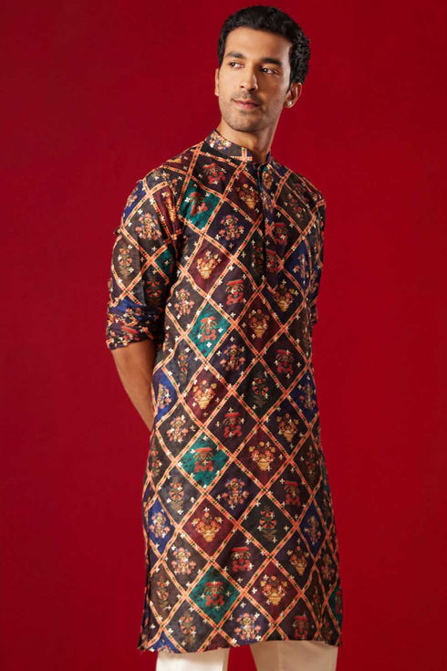 VASTRAMAY Purple Muslin Sequined Patola Printed Navratri Special Kurta