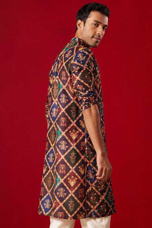 VASTRAMAY Purple Muslin Sequined Patola Printed Navratri Special Kurta