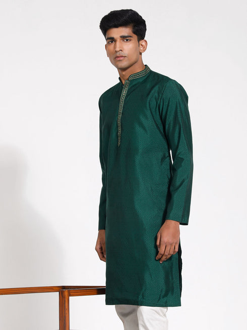 Vastramay Men's Green Silk Blend Kurta