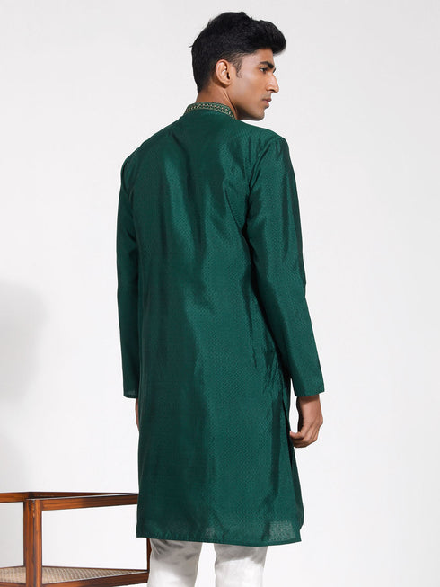 Vastramay Men's Green Silk Blend Kurta