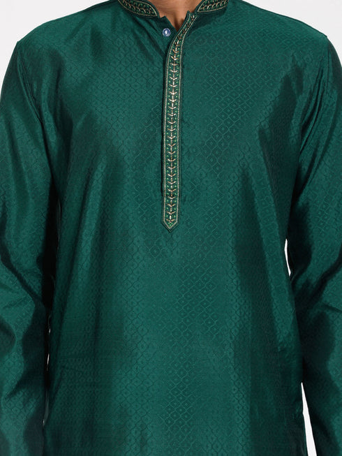 Vastramay Men's Green Silk Blend Kurta