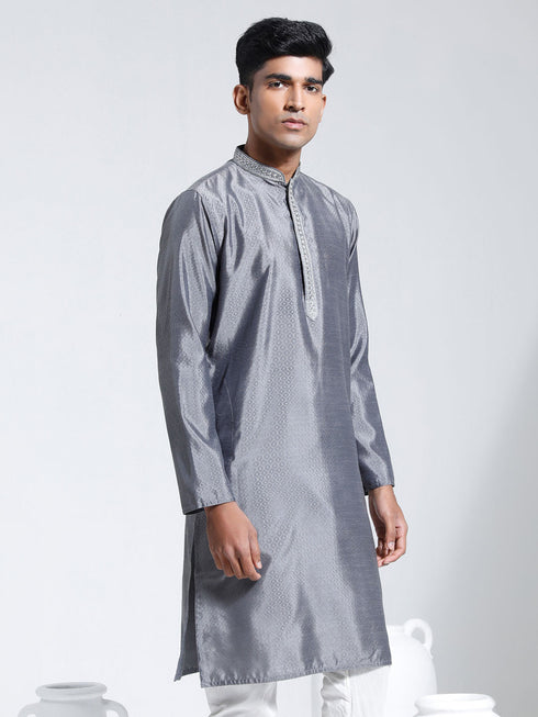 Vastramay Men's Gray Silk Blend Kurta