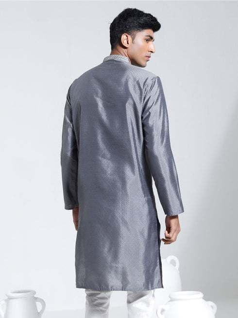 Vastramay Men's Gray Silk Blend Kurta