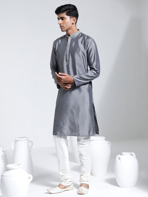 Vastramay Men's Gray Silk Blend Kurta