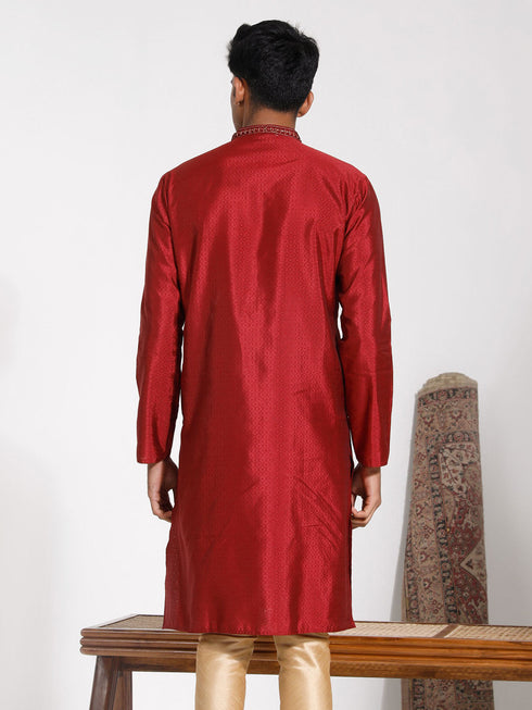 Vastramay Men's Maroon Silk Blend Kurta