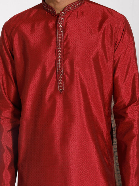 Vastramay Men's Maroon Silk Blend Kurta