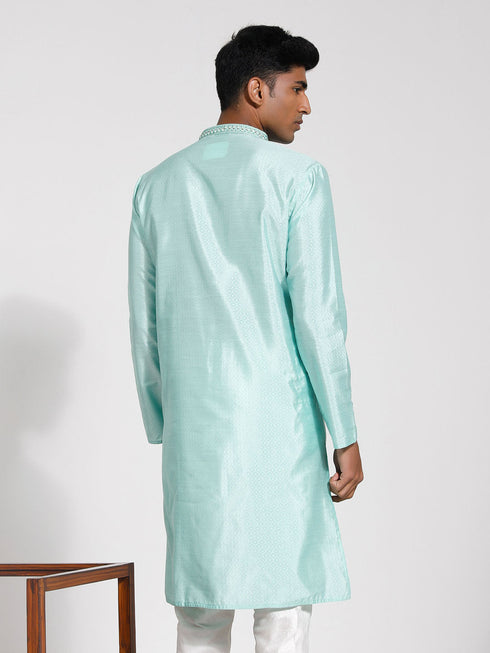 Vastramay Men's Mint Green Silk Blend Kurta