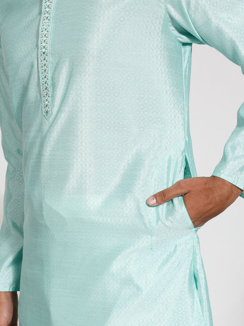 Vastramay Men's Mint Green Silk Blend Kurta