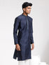 Vastramay Men's Navy Blue Silk Blend Kurta