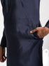 Vastramay Men's Navy Blue Silk Blend Kurta