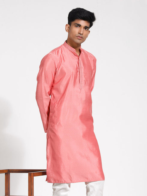 Vastramay Men's Pink Silk Blend Kurta