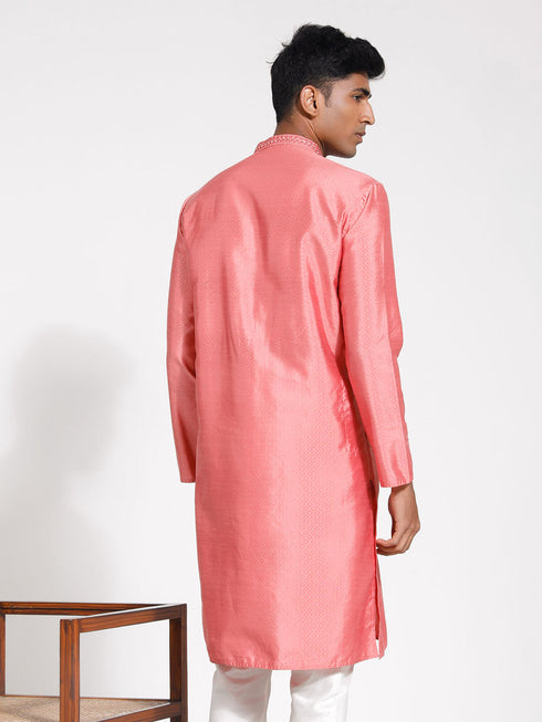 Vastramay Men's Pink Silk Blend Kurta