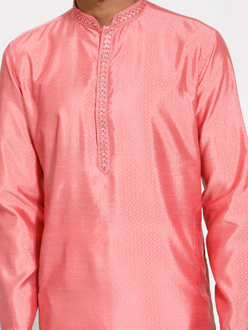 Vastramay Men's Pink Silk Blend Kurta