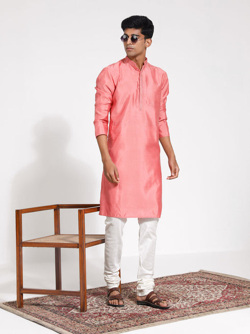 Vastramay Men's Pink Silk Blend Kurta