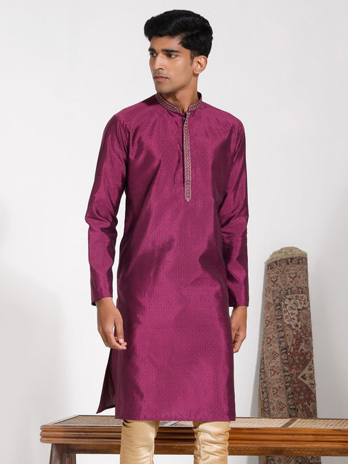 Vastramay Men's Purple Silk Blend Kurta