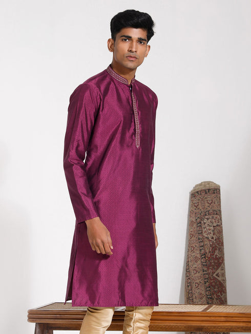 Vastramay Men's Purple Silk Blend Kurta