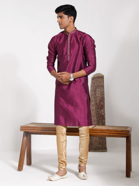Vastramay Men's Purple Silk Blend Kurta