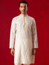 Vastramay Men's Cream Silk Blend Jacquard Kurta