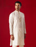 Vastramay Men's Cream Silk Blend Jacquard Kurta
