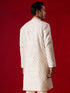 Vastramay Men's Cream Silk Blend Jacquard Kurta