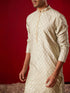 Vastramay Men's Green Silk Blend Jacquard Kurta