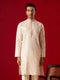 Vastramay Mens Peach Silk Blend Jacquard Kurta