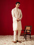 Vastramay Mens Peach Silk Blend Jacquard Kurta
