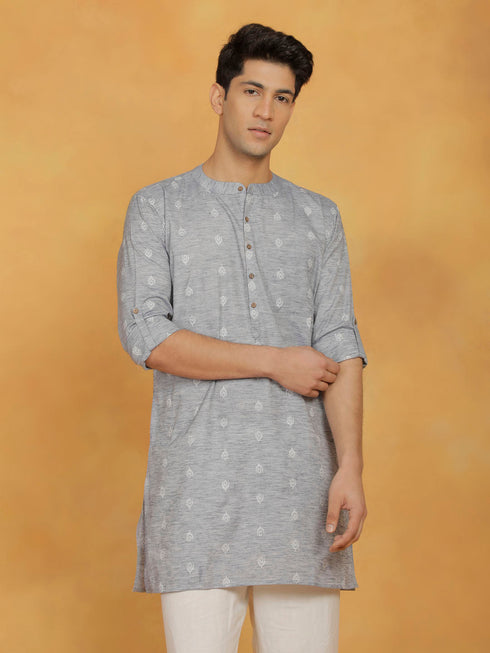 Vastramay Men's Gray Cotton Kurta