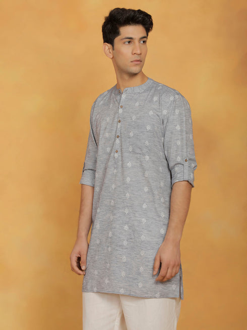 Vastramay Men's Gray Cotton Kurta
