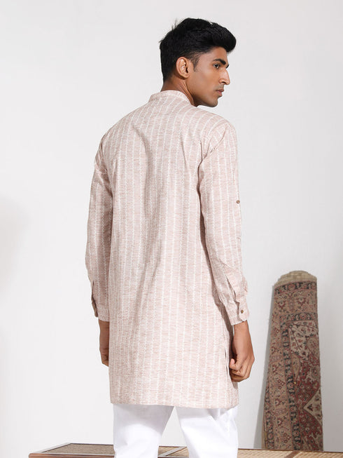 Vastramay Men's Beige Cotton Kurta