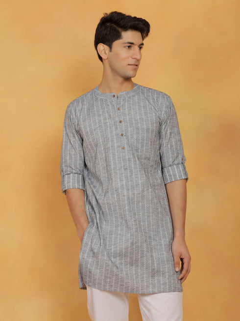 Vastramay Men's Gray Cotton Kurta