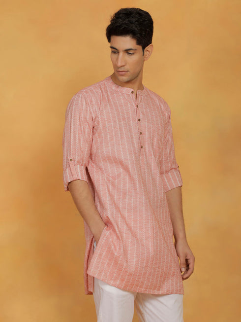 Vastramay Men's Pink Cotton Kurta