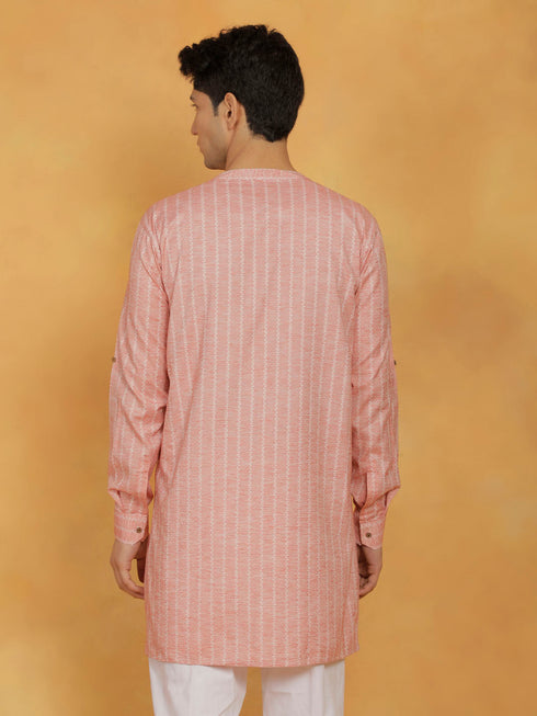 Vastramay Men's Pink Cotton Kurta