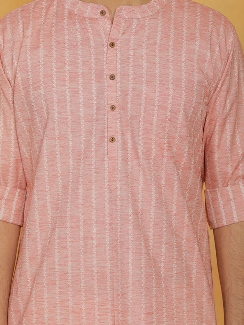 Vastramay Men's Pink Cotton Kurta