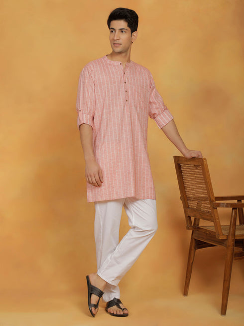 Vastramay Men's Pink Cotton Kurta