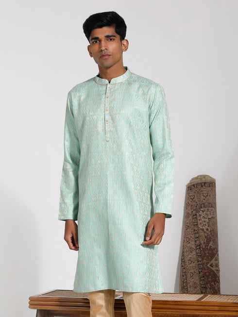 Vastramay Men's Green Silk Blend Kurta