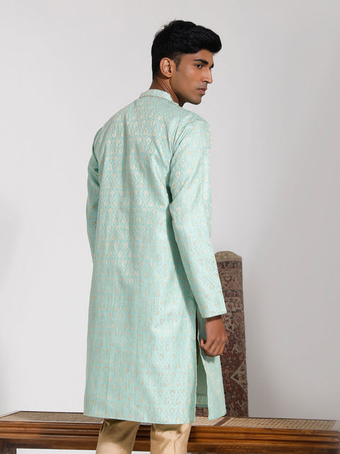 Vastramay Men's Green Silk Blend Kurta