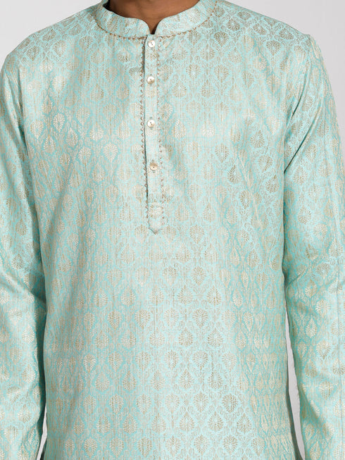 Vastramay Men's Green Silk Blend Kurta