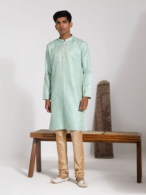 Vastramay Men's Green Silk Blend Kurta And Pyjama Set