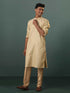 Vastramay Me's Gold Silk Blend Jacquard Kurta Pant Set