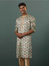 Vastramay Me's Aqua Silk Blend Floral Printed Kurta