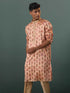 Vastramay Me's Peach Silk Blend Floral Printed Kurta