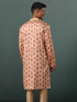 Vastramay Me's Peach Silk Blend Floral Printed Kurta