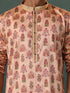 Vastramay Me's Peach Silk Blend Floral Printed Kurta