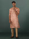 VASTRAMAY Me's Peach Silk Blend Floral Printed Kurta With Pant Set