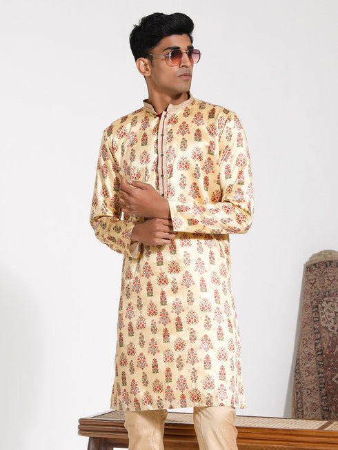 Vastramay Men's Yellow Silk Blend Kurta