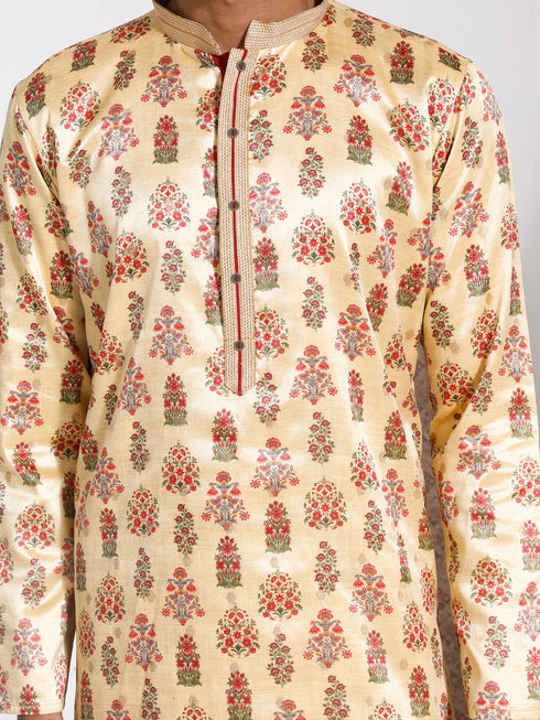 Vastramay Men's Yellow Silk Blend Kurta