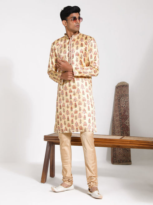 Vastramay Men's Yellow Silk Blend Kurta And Pyjama Set
